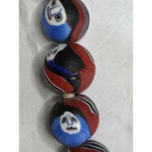 Vintage Millefiori Ghost Face Mosaic Bead Necklace 48 Handcrafted Beads 12-14mm - Picture 4 of 16